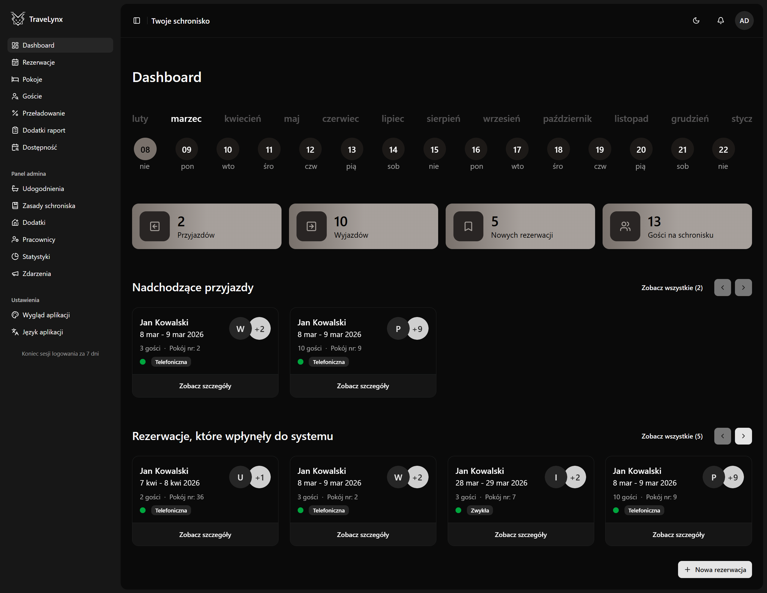 Zdjęcie widoku panelu admina